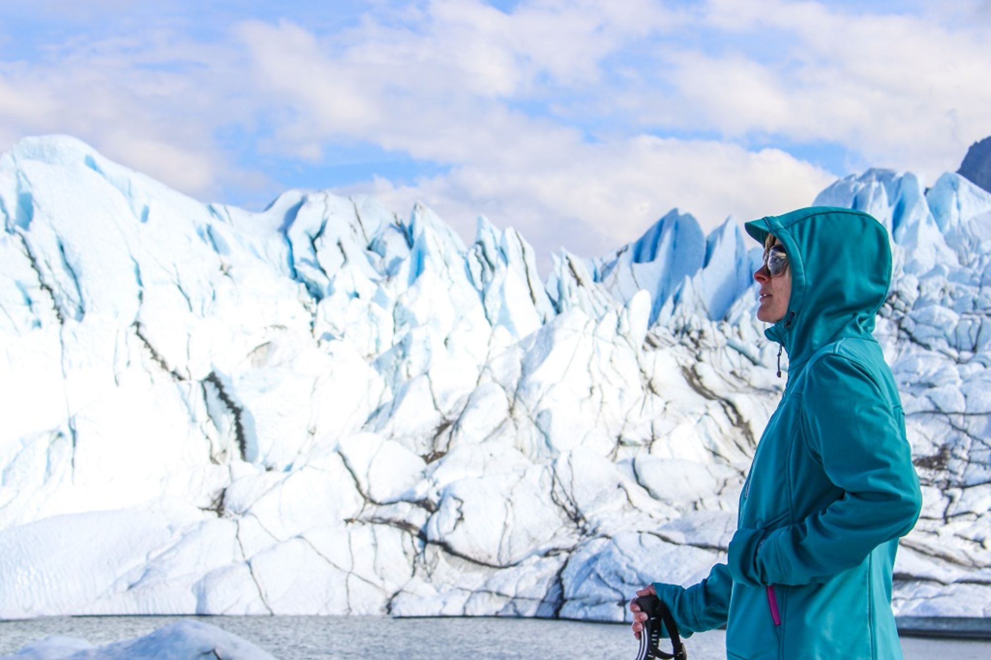 woman looking out at matanuska glacier tour
