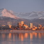 Anchorage city scape with Chugach Mountains